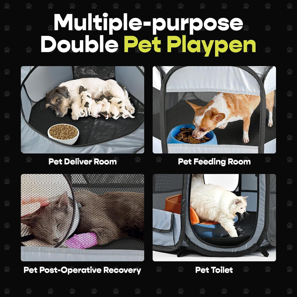 EighteenTek XLarge 2-in-1 Pop up Dog Playpen, Assembly-Free, with Leakproof Pet Pee Pads,Portable