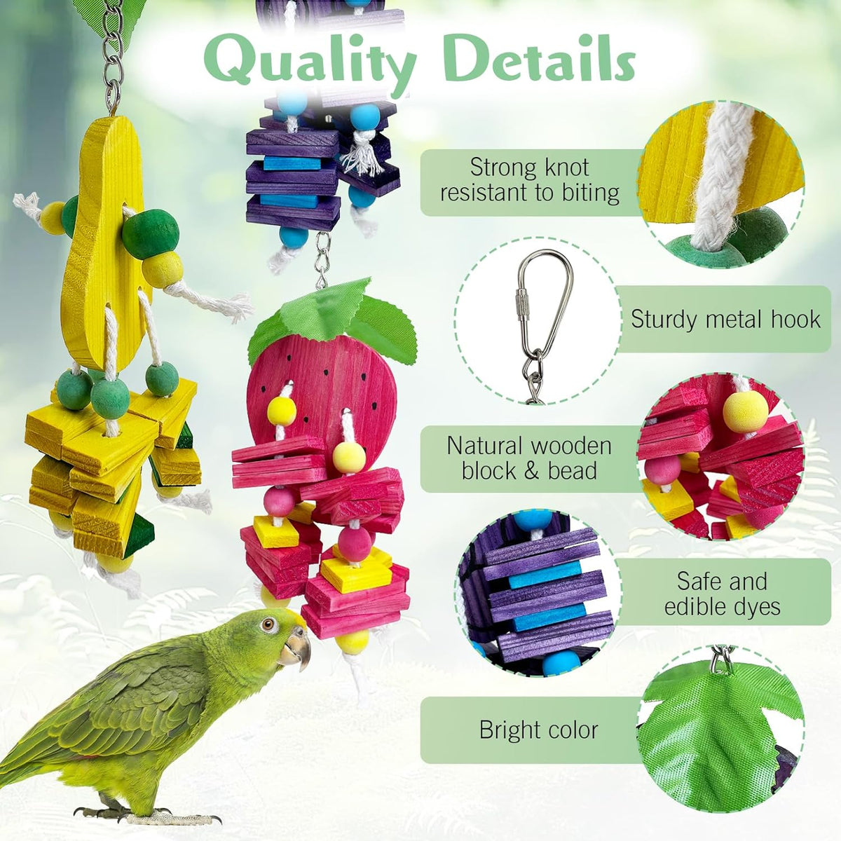 Hamiledyi Natural Wood Block Bird Cage Toys Parrot Chewing Toy Apple&Grape&Pear&Strawberry Shaped