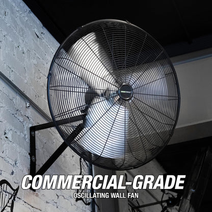 OEMTOOLS OEM24884 30 Inch Oscillating Wall Fan, 9500 CFM Max. Garage 90 Degree Mounted Fan with 6