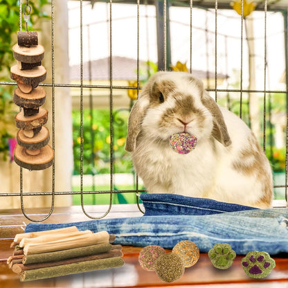Grddaef Rabbit Toys, Guinea Pig Toys 25 Pcs Natural Timothy Hay Bunny Chews and Treats for Hamster