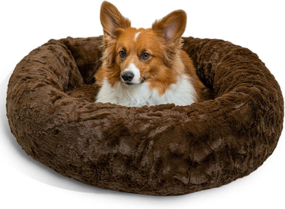 Best Friends by Sheri Original Calming Donut Dog and Cat Bed, Lux Faux Fur, Dark Brown, (30in x