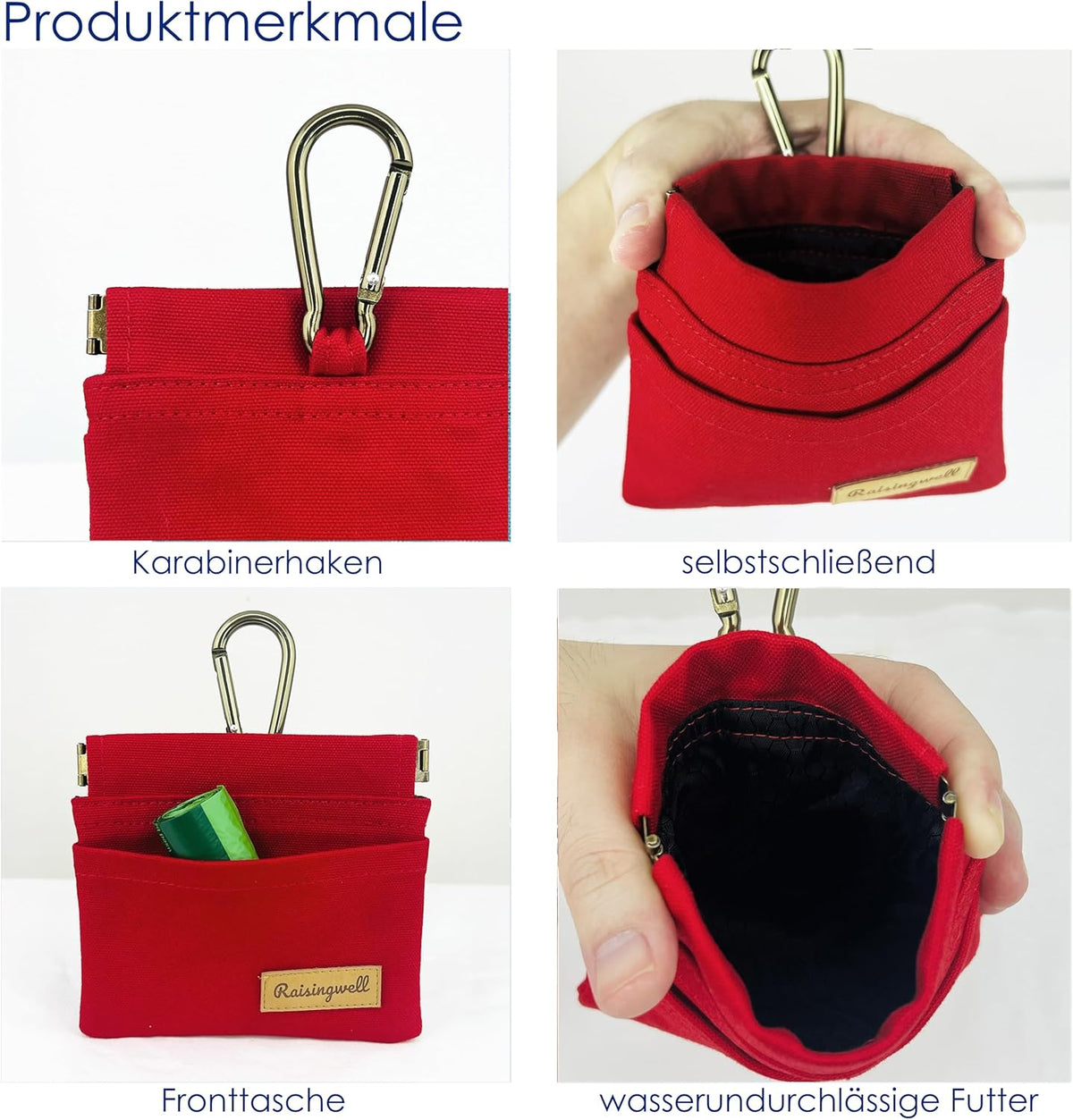 Dog Treat Pouch, Red Pocket Sized Pet Training Pouch, Cotton Fabric, Hand Free Dog Walking Bag with