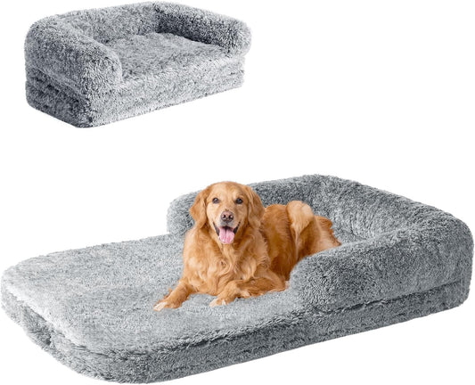 EHEYCIGA Human Dog Bed for Kids, Foldable XXL Dog Bed, Faux Fur Fluffy Pet Couch Bed, Orthopedic
