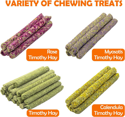 Sofier 32Pcs Timothy Hay Sticks 320g for Rabbit, Guinea Pig, Hamster - Natural Handmade Treats and