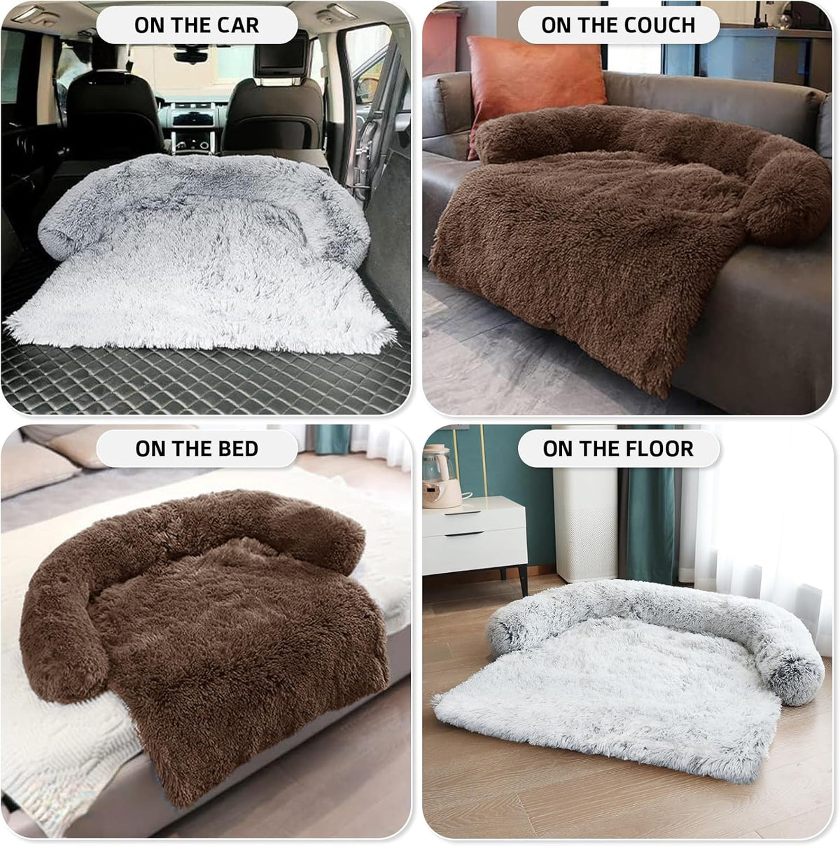 GGIB Calming Dog Bed Fluffy Plush Dog Mat for Furniture Protector with Removable Washable Cover for