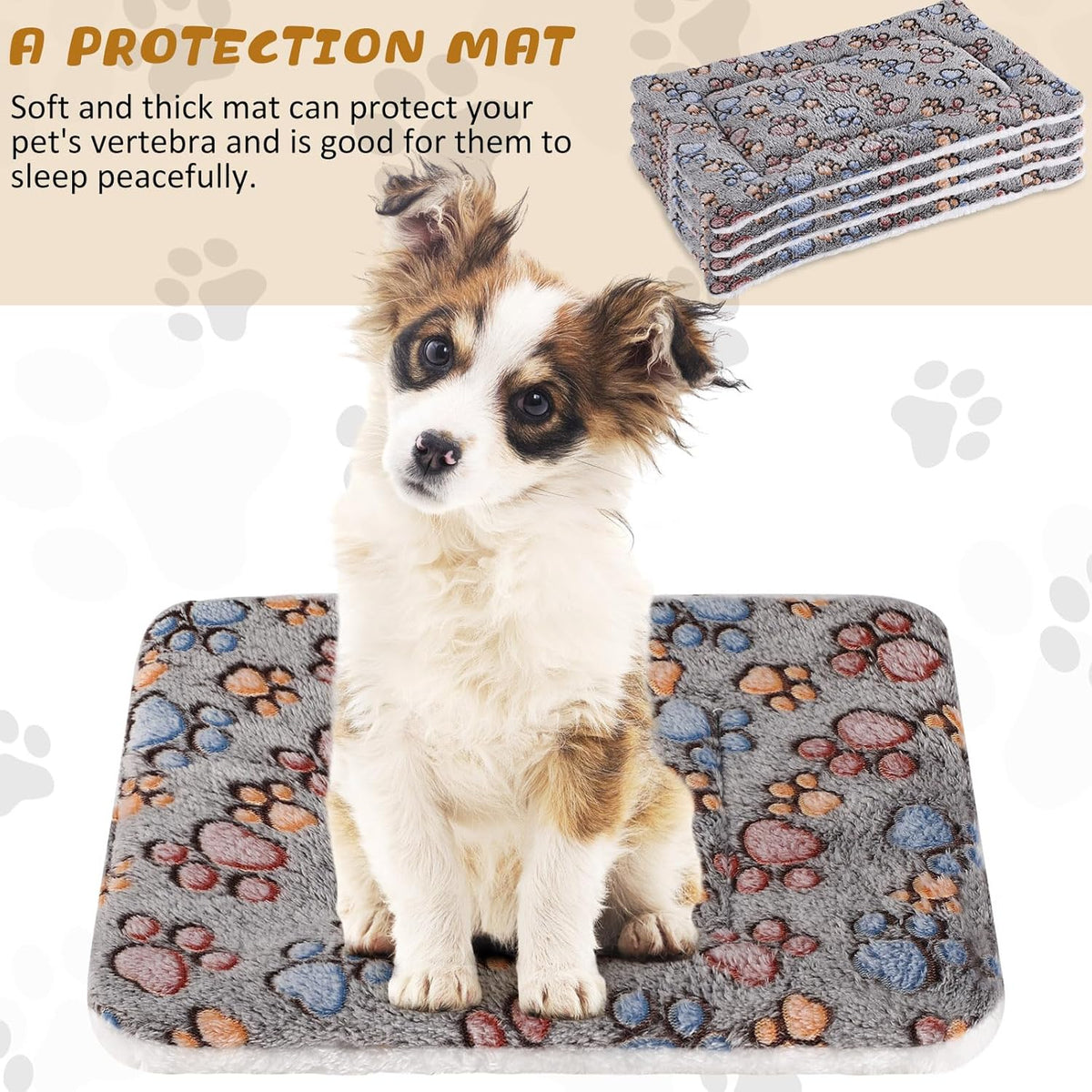4 Pack Ultra Soft Dog Cat Bed Mat with Cute Prints Reversible Fleece Dog Crate Kennel Pad Cozy