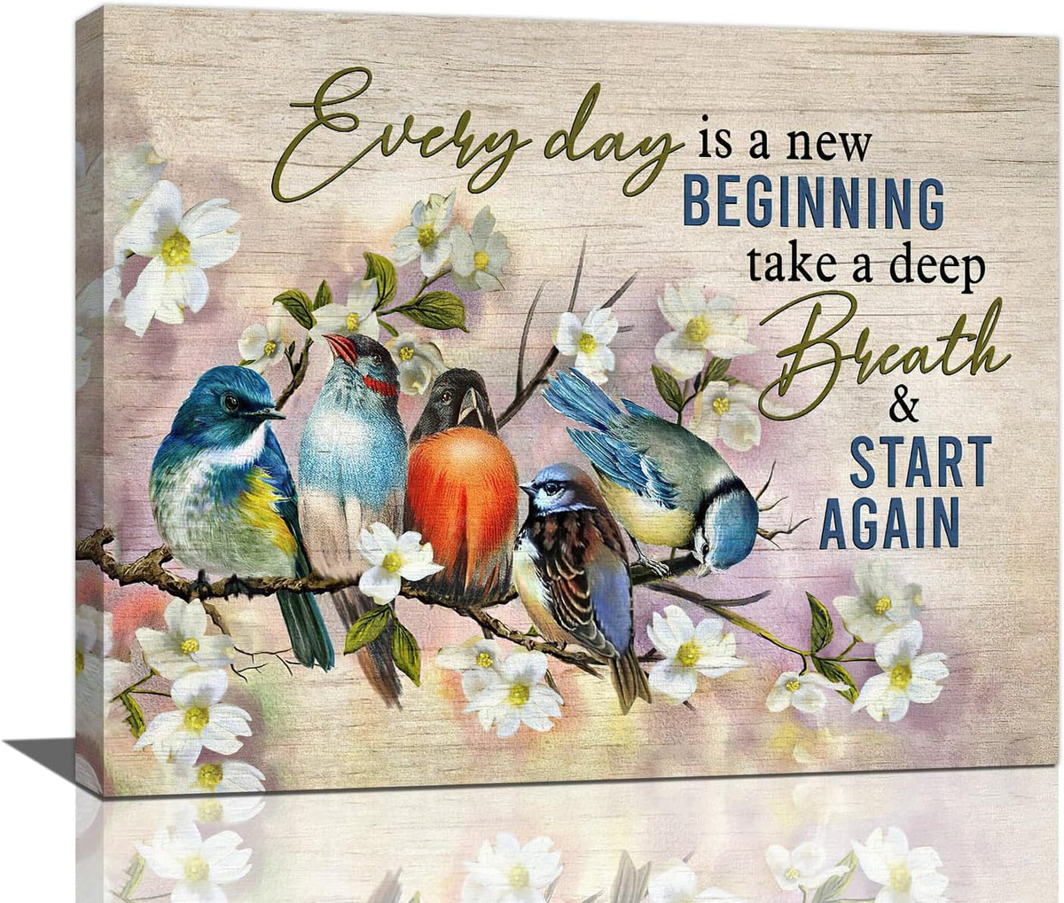 Bird Wall Art Farmhouse Flower Branch Pictures Rustic Country Birds Wall Decor Floral Canvas Print