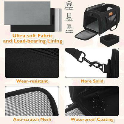 PETUX TSA Approved Pet Carrier in Cabin, 17"x11"x9.5" Soft Cat Carriers for Small Cats up to 12 lb