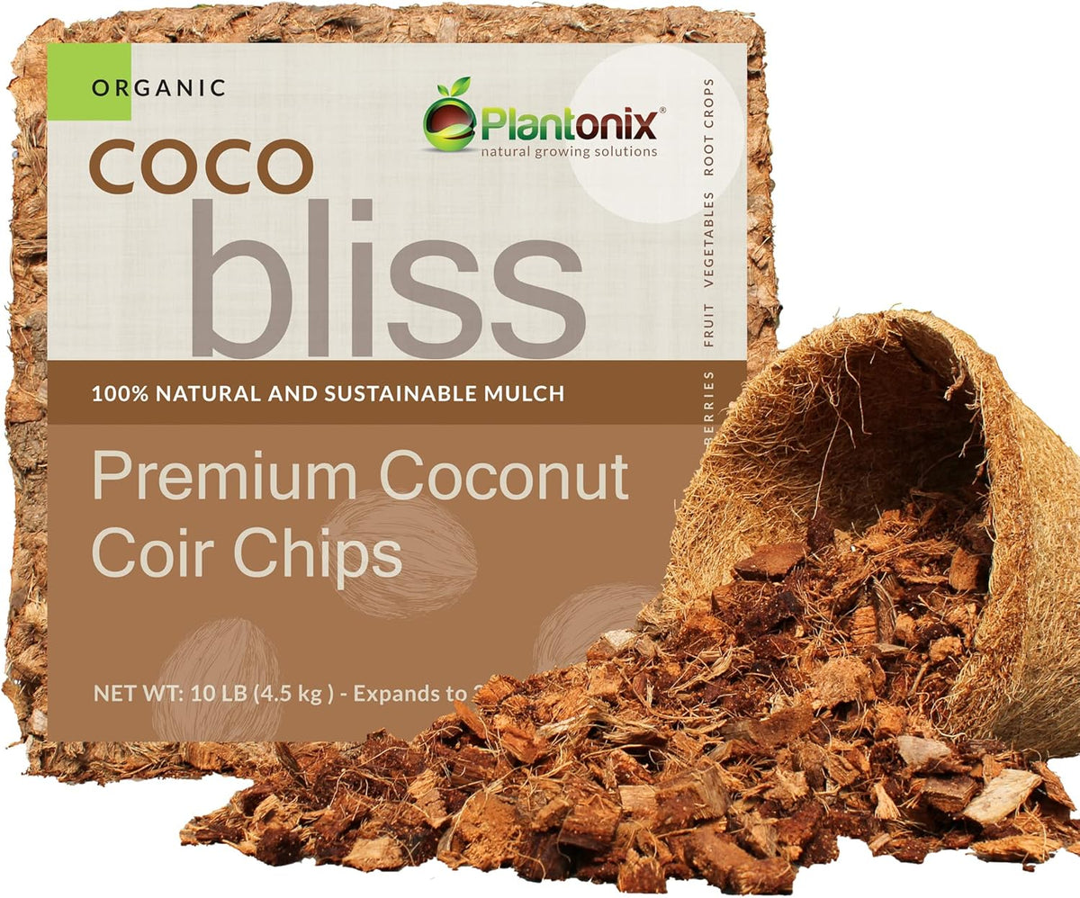 Organic Coco Chips for Plants (10lbs) - Coco Coir Chips - Coconut Husk Chips for Potting Soil