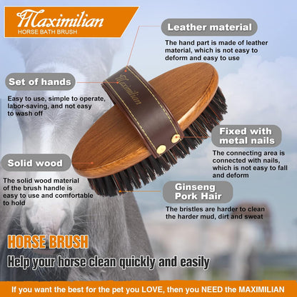 MAXIMILIAN World Class Handmade Equine Stiff Body Horse Brush. Professional Equine Grooming Tools.