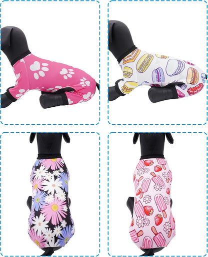 PET SHOW 4 Pack Dog Pajamas for Medium Large Dogs Girl Soft Stretchy PJs Paw Floral Jumpsuit Dog