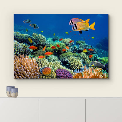 wall26 Canvas Print Wall Art Vibrant Coral Reef Underwater Panorama Nature Animals Photography