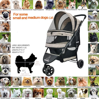 ROODO 3 Wheel Dog Pet Cat Stroller Best Lightweight Foldable Compact Portable Jogger All Terrain