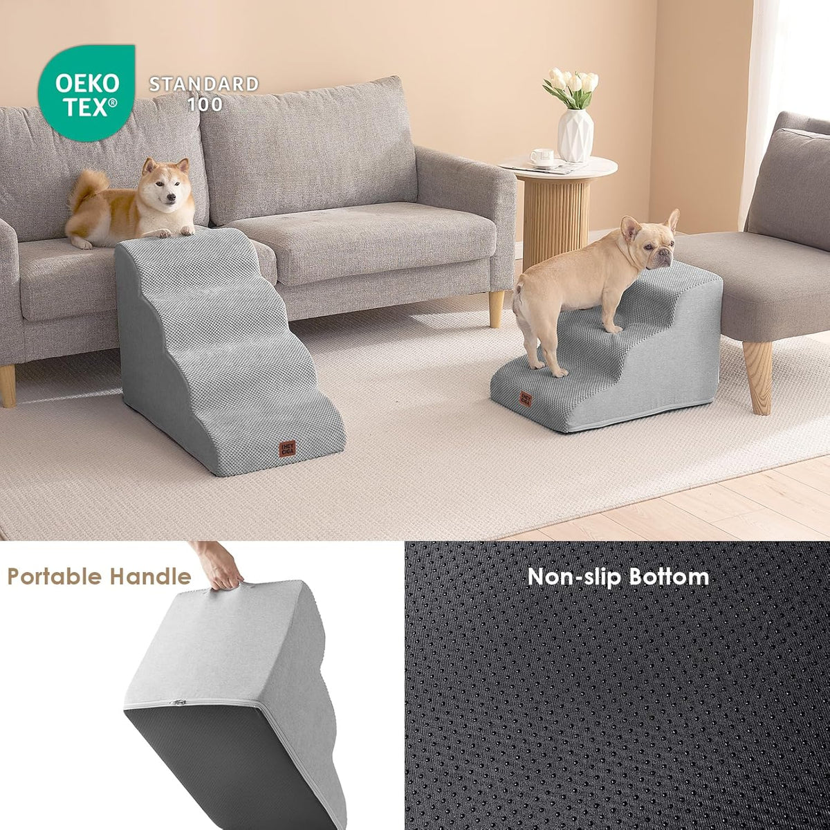 EHEYCIGA Curved Dog Stairs Ramp for Small Dogs 15.7" H, 3-Step Dog Steps for Couch Sofa and Chair