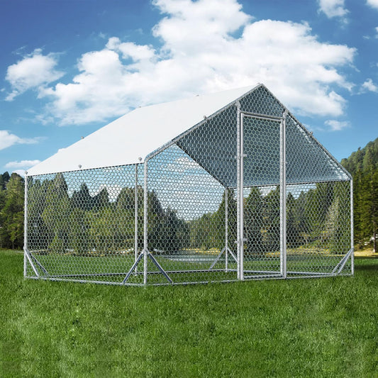 4ever2buy Large Metal Chicken Coop with Run Walk-in Poultry Cage Chicken Runs House Pen Cage Spire