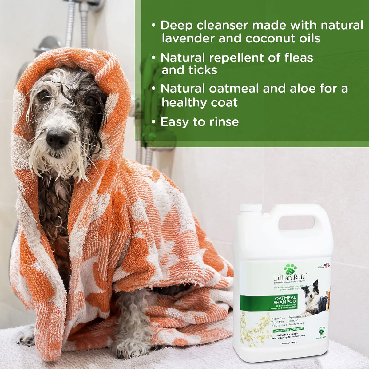 Lillian Ruff Calming Oatmeal Pet Shampoo for Dry Skin & Itch Relief with Aloe & Hydrating Essential