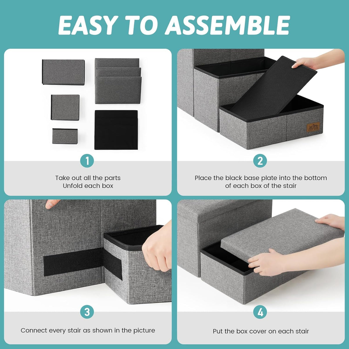 Dog Stairs with Storage, 3-Step Wider Sturdy Dog Steps for Small/Medium/Large Dogs and Older Cats