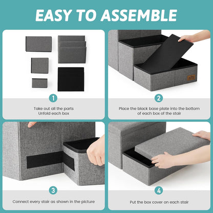 Dog Stairs with Storage, 3-Step Wider Sturdy Dog Steps for Small/Medium/Large Dogs and Older Cats