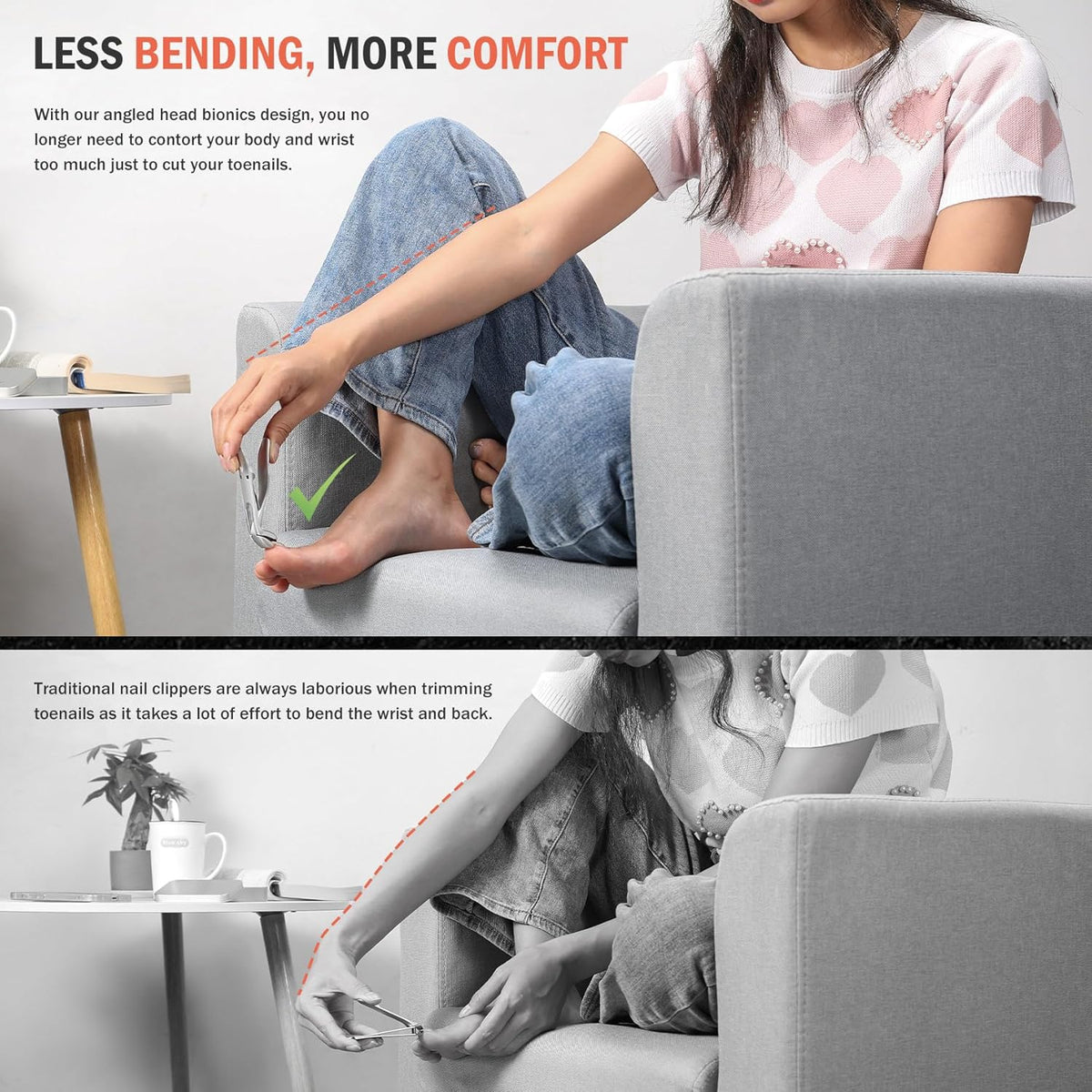 BEZOX Ergonomic Angled Head Thick Toenail Clipper for Seniors - Large Nail Clippers for Thick and