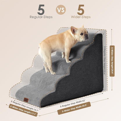 EHEYCIGA Curved Dog Stairs Ramp for High Beds, 5-Step Extra Wide Dog Steps for Small Dogs and Cats