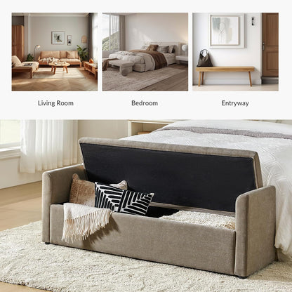 HULALA HOME Modern Storage Bench with Throw Pillows, 59.4" Extra Long Bedroom Ottoman Bench for End