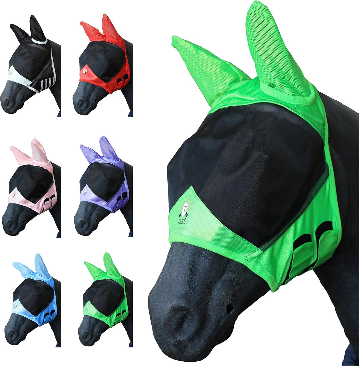 T TEKE Fine Mesh Horse Fly Mask w/Ears, UV Blocking 3D Eye Visor with Extra Fleece Cushioned