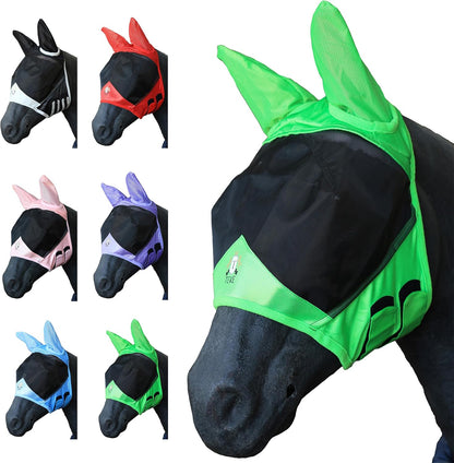 T TEKE Fine Mesh Horse Fly Mask w/Ears, UV Blocking 3D Eye Visor with Extra Fleece Cushioned