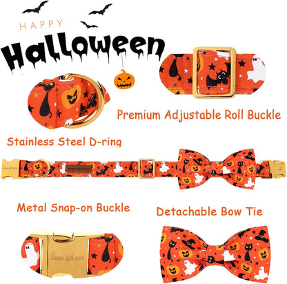 Unique style paws Halloween Dog Collar with Bow Tie Cotton Adjustable Puppy Collar for Small Medium