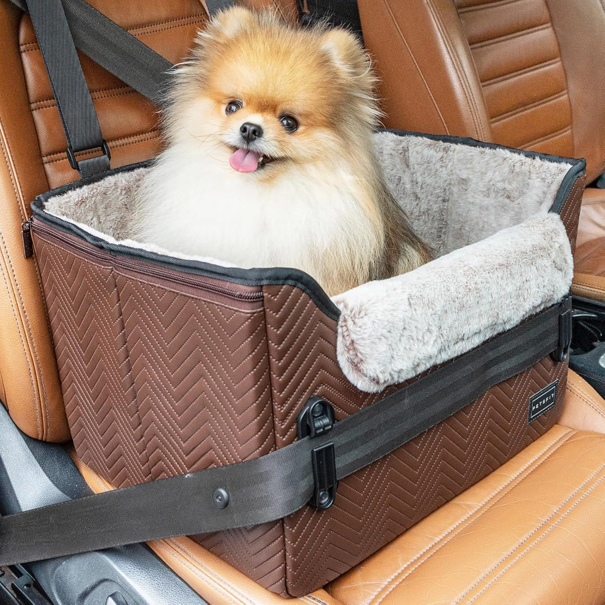 PETSFIT Car Seat for Dogs, Waterproof PU Leather Dog Car Seat for Small Dogs with Patent Safe