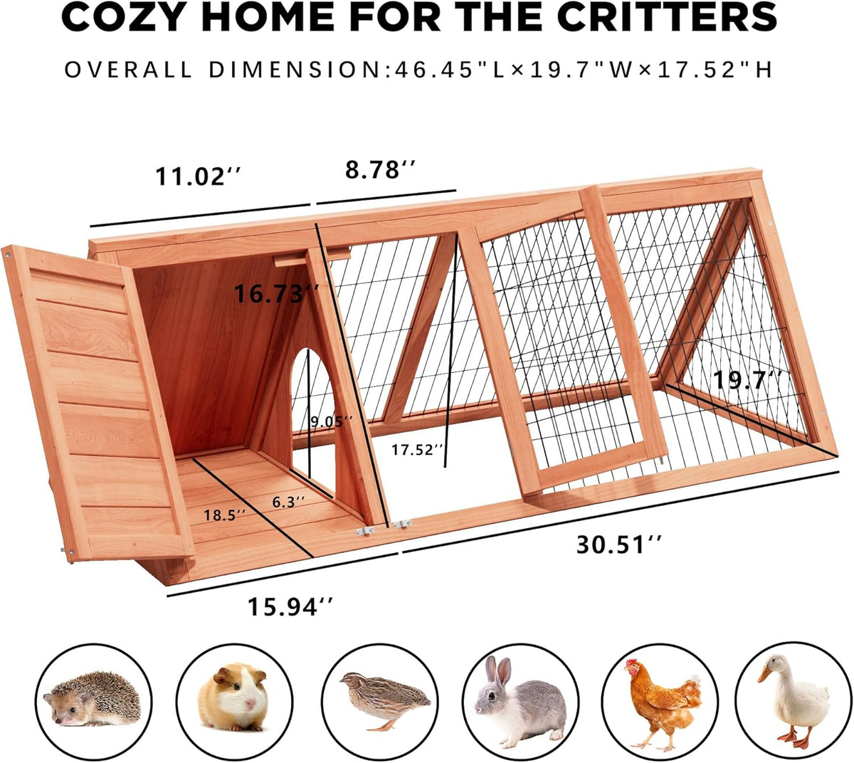 Chick Coop,Outdoor Chicken Run Cage Wooden Triangle Quail Coop with Ventilating Wire Poultry Hutch