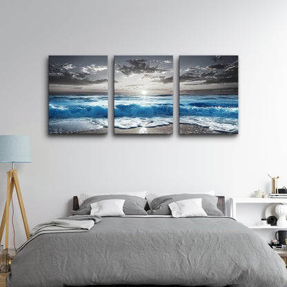 TTHYUEWS Black And White Beach Wall Pictures Wall Decor For Living Room Canvas Wall Art For Bedroom