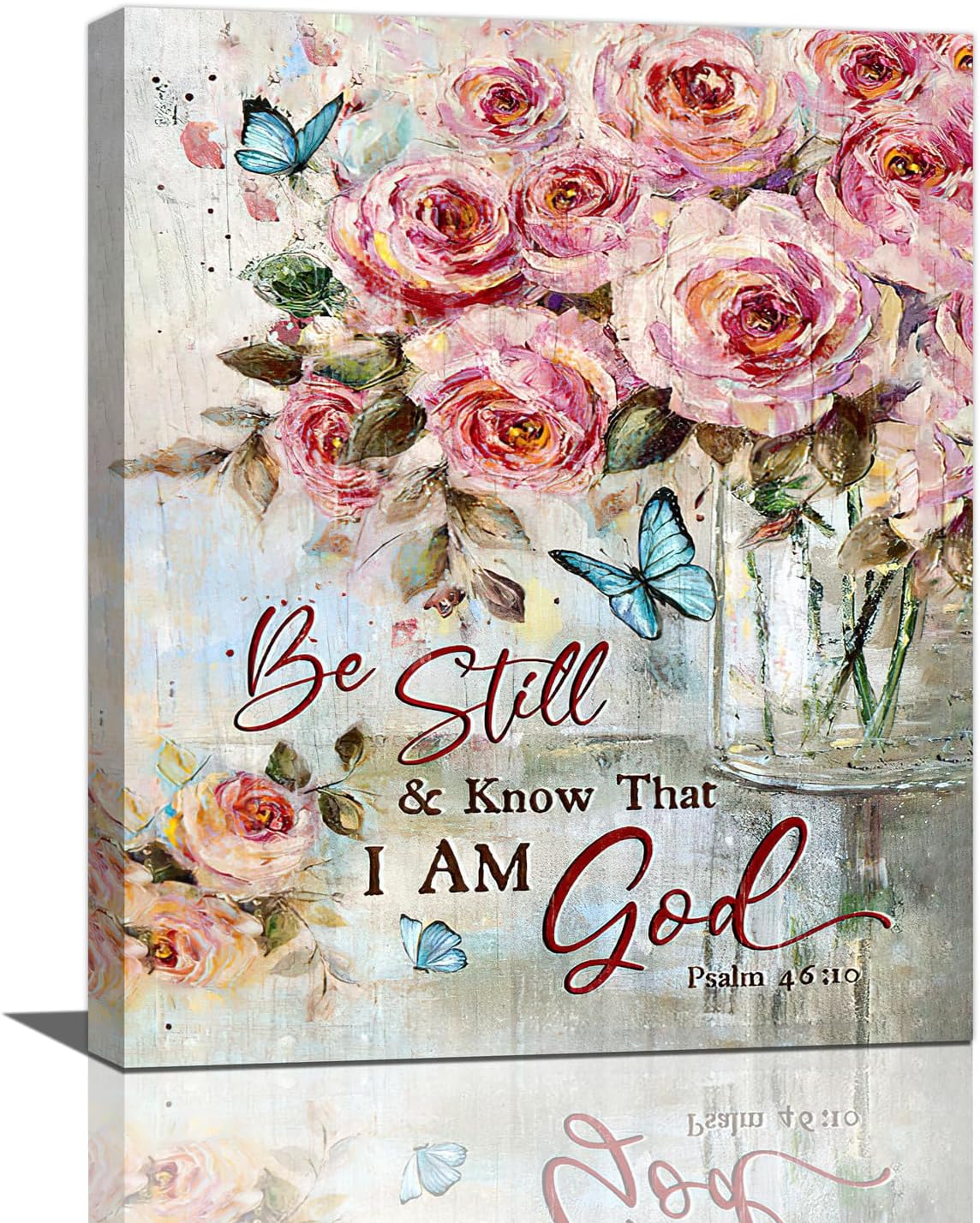 Farmhouse Rose Wall Art Christian Scripture Pictures Pink Rose Wall Decor Rustic Floral Butterfly