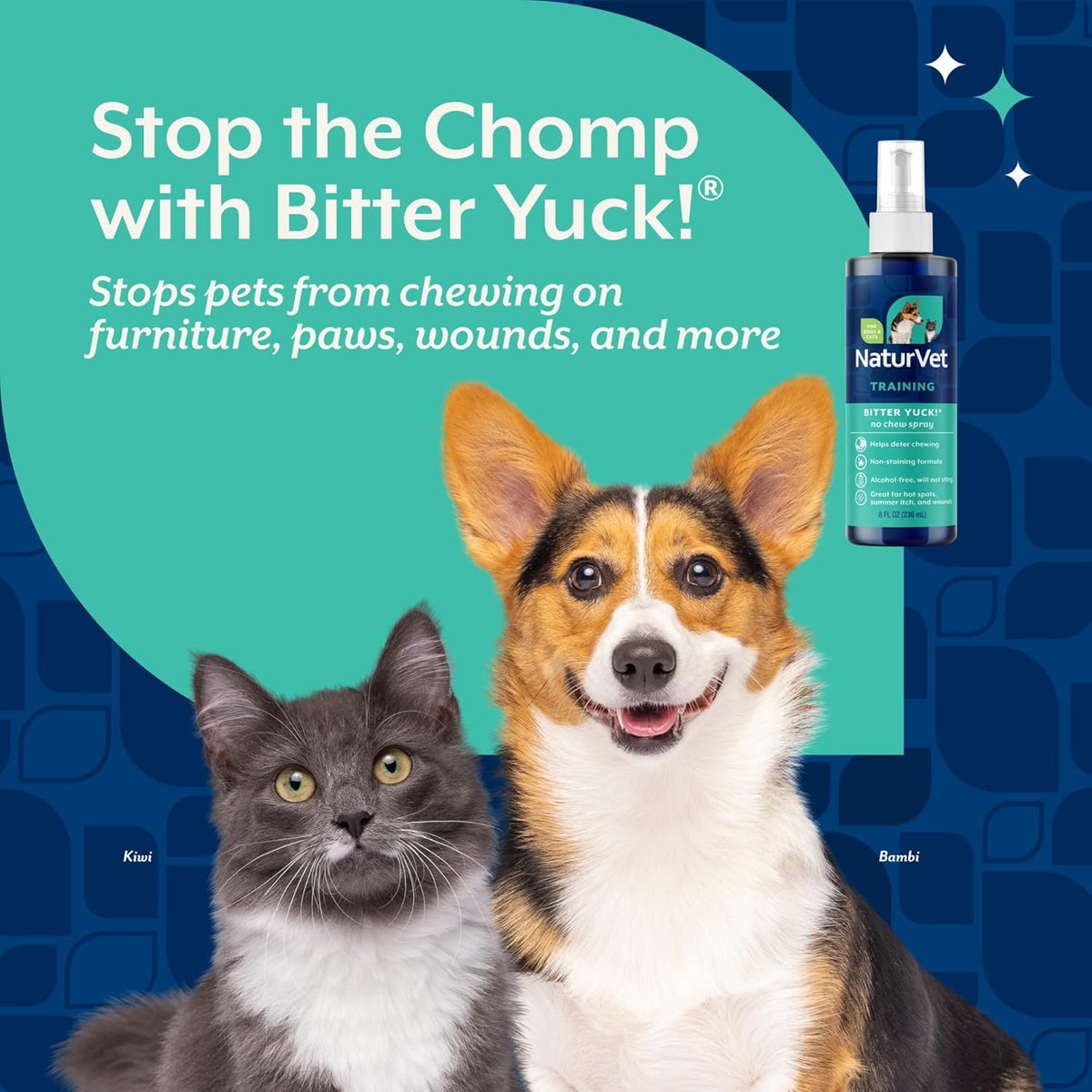 NaturVet Bitter Yuck! No Chew Spray for Dogs, Cats, and Horses Pet Training Spray, Liquid, Made in