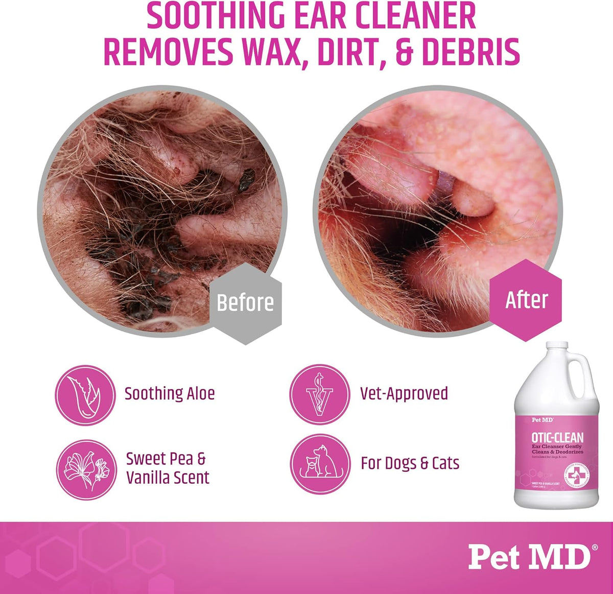 Pet MD Otic-Clean Dog Ear Cleaner - Veterinarian-Formulated Otic Ear Solution for Dogs & Cats - Pet