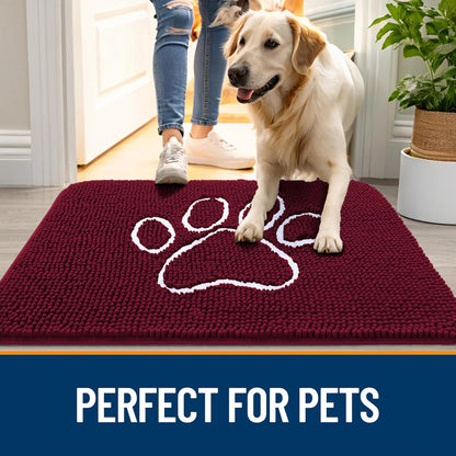 OLANLY Door Mat for Muddy Dog Paws 47x32, Ultra Absorbent Chenille Mud Doormat with Paw Print