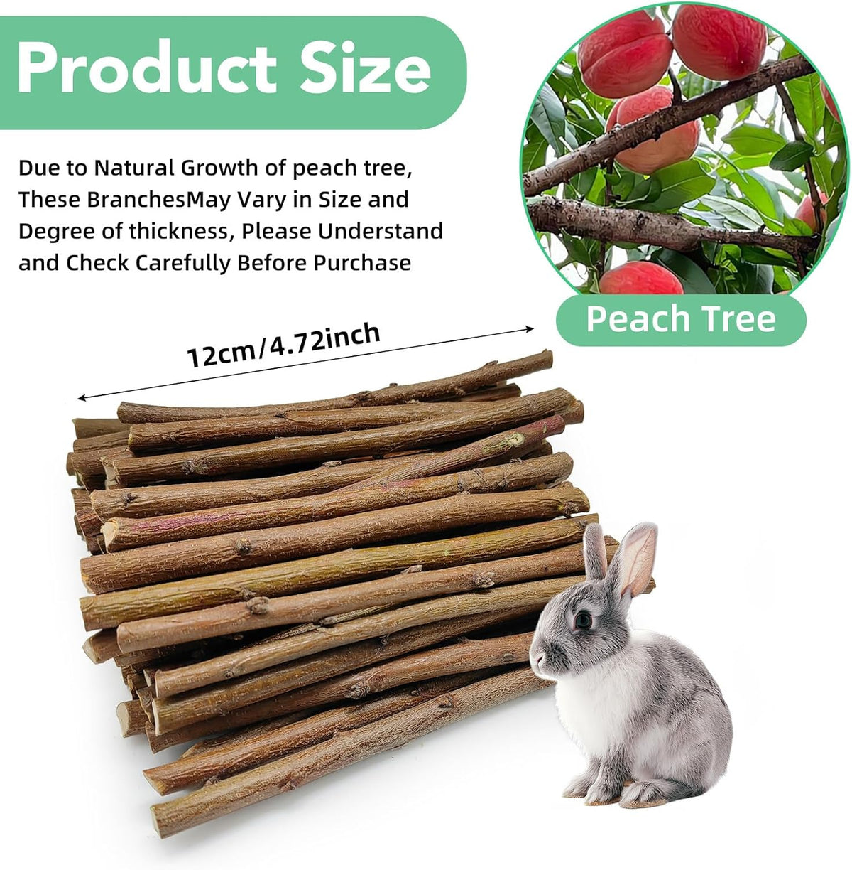 250g Natural Peach Wood Chew Sticks for Rabbits, Hamsters, Chinchillas - Extra Hard Teeth Grinding