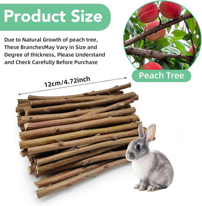 250g Natural Peach Wood Chew Sticks for Rabbits, Hamsters, Chinchillas - Extra Hard Teeth Grinding