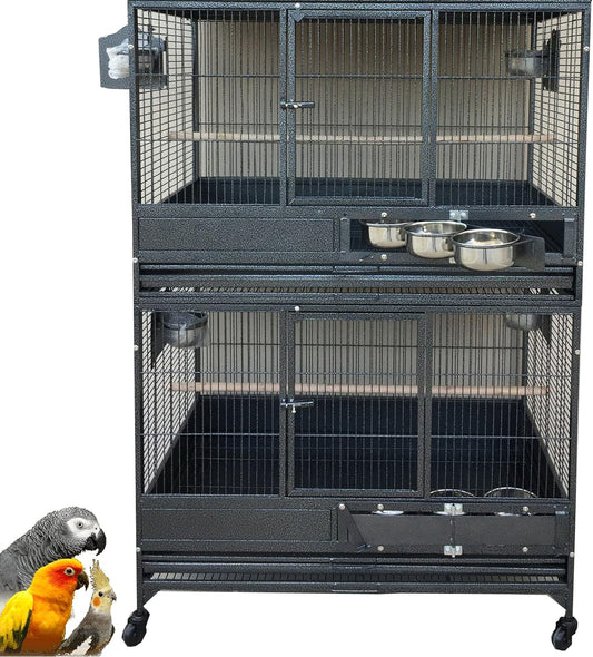 Extra Large Stackers Heavy Duty Wrought Iron Breeder Parrot Aviary Bird Breeding Rolling Cage with