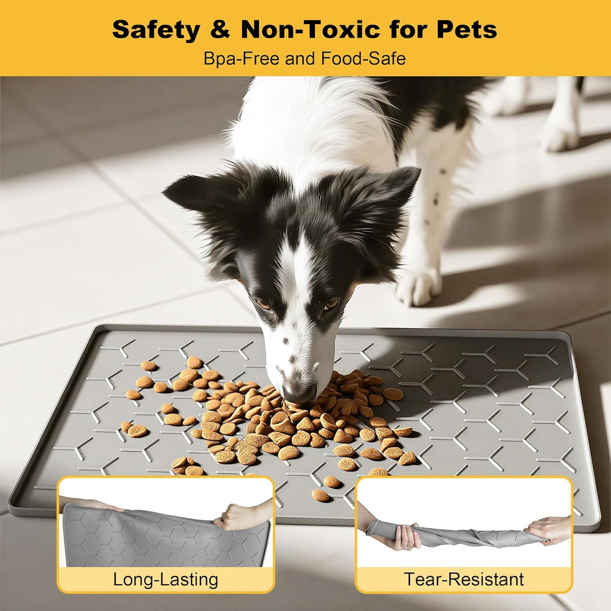 Pieviev Dog Cat Food Bowl Mat, Silicone Waterproof Food Grade Pet Food Mat for Floor, High Raised