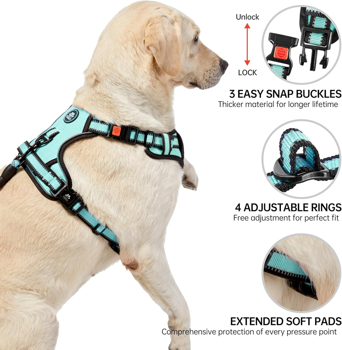 NESTROAD No Pull Dog Harness,Adjustable Oxford Dog Vest Harness with Leash,Reflective No-Choke Pet