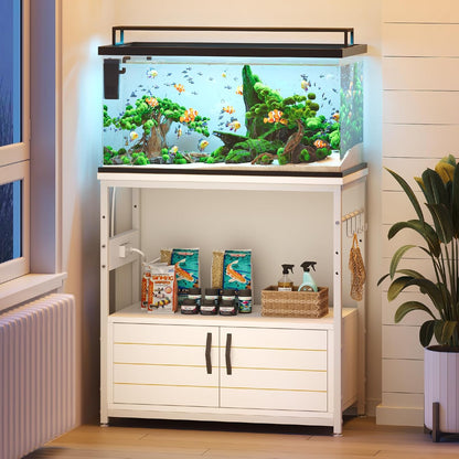 Bestier 20-29 Gallon Fish Tank Stand with Power Outlets, Metal Long Aquarium Stand with Storage