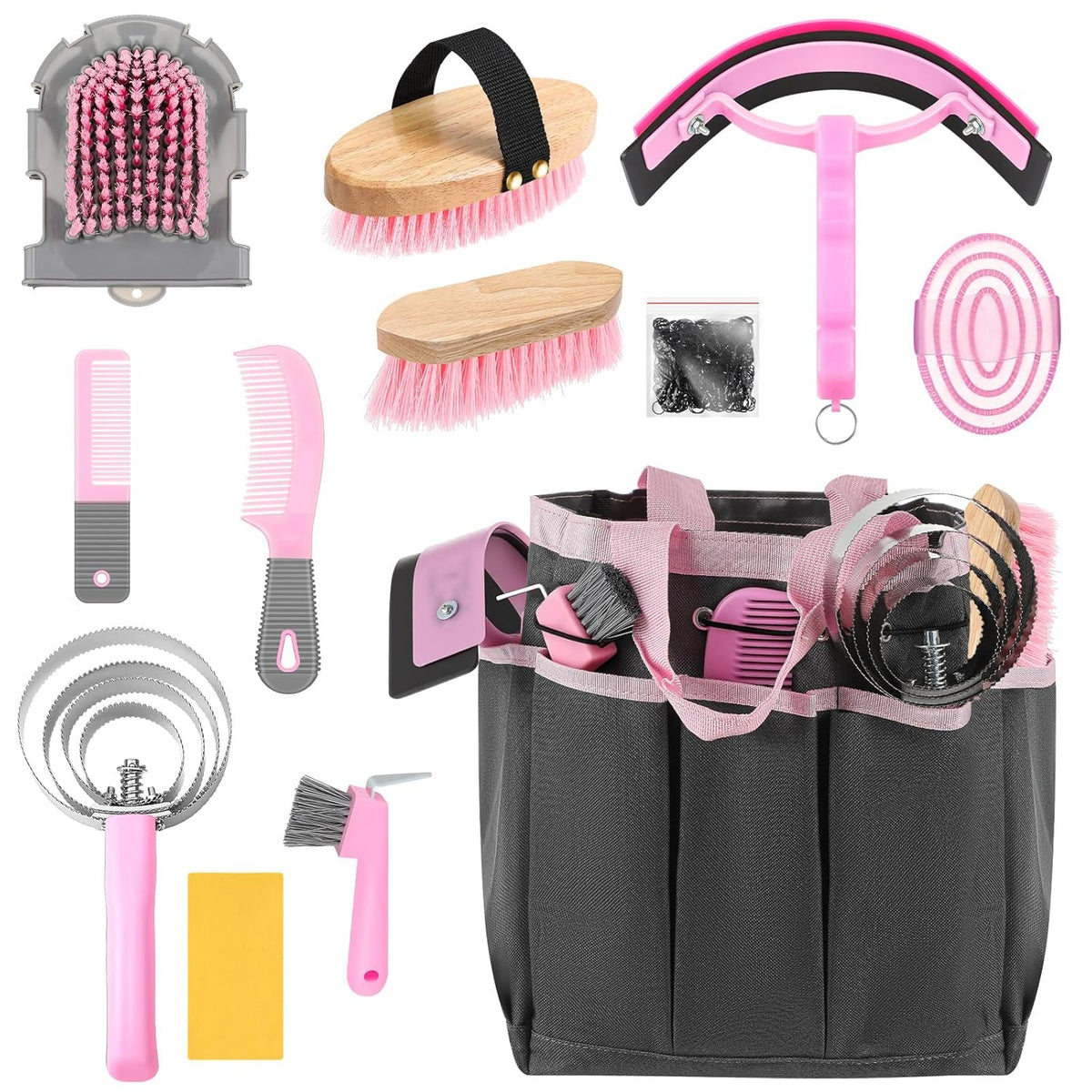 Abbylike 12 Pieces Horse Grooming Kit with Organizer Tote Bag Tack Room Supplies Horse Brush Sets