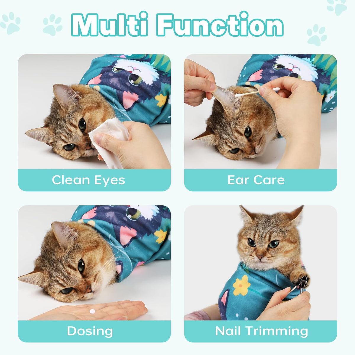 Cat Grooming Wrap, Cat Wrap for Cutting Nails, Self-Adherent Fabric Wrap for Cats, Cat Burrito Wrap