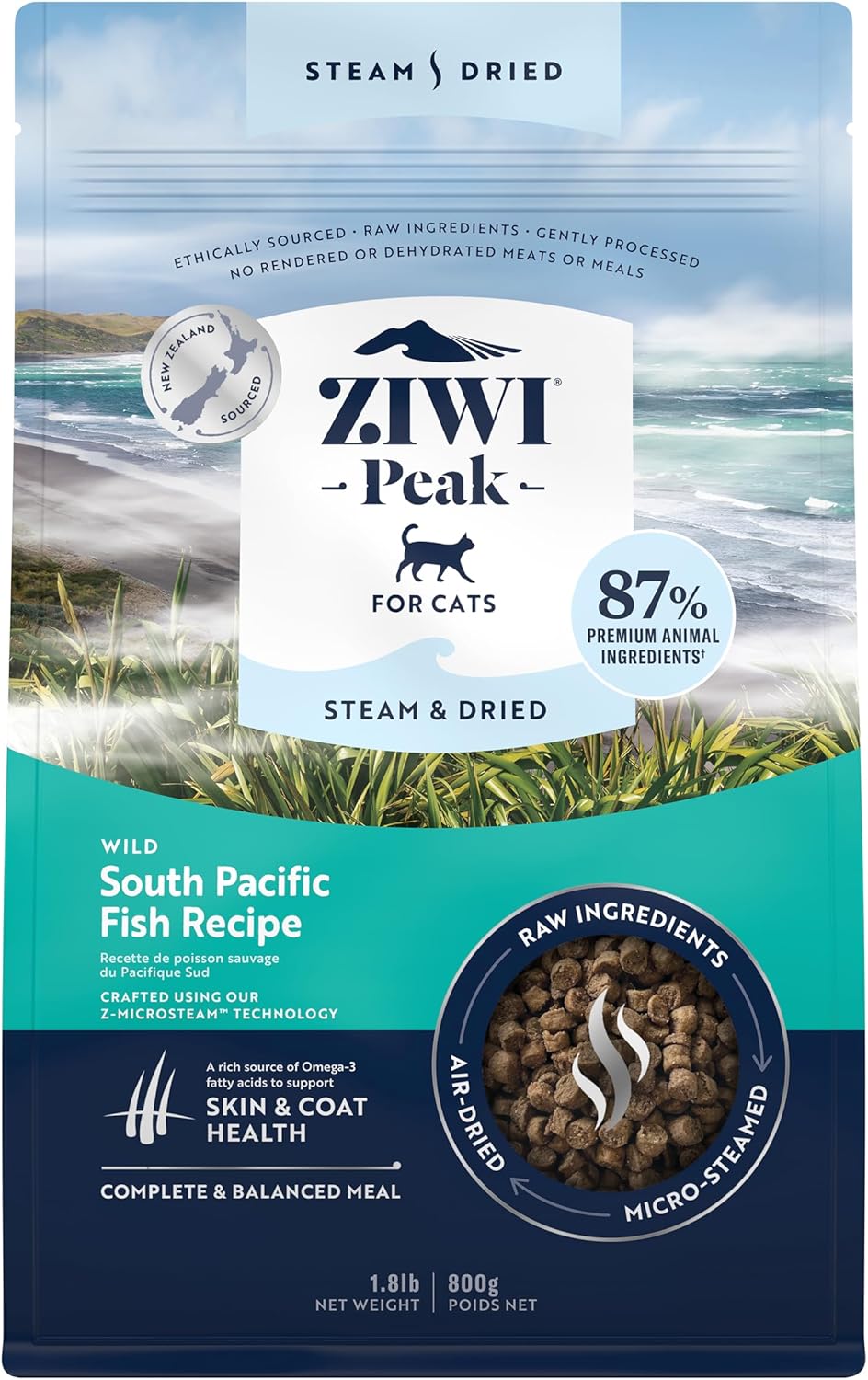ZIWI Peak Steam & Dried Cat Food – Wild South Pacific Fish - High Protein, Skin & Coat Health, Low