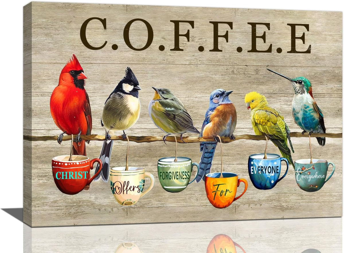 Rustic Bird Coffee Wall Art Kitchen Christ Coffee Pictures Wall Decor Farmhouse Cardinal