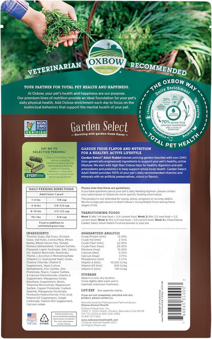 Oxbow Animal Health Garden Select Rabbit Food, Adult Rabbit, Made Timothy Hay, Vitamin & Mineral