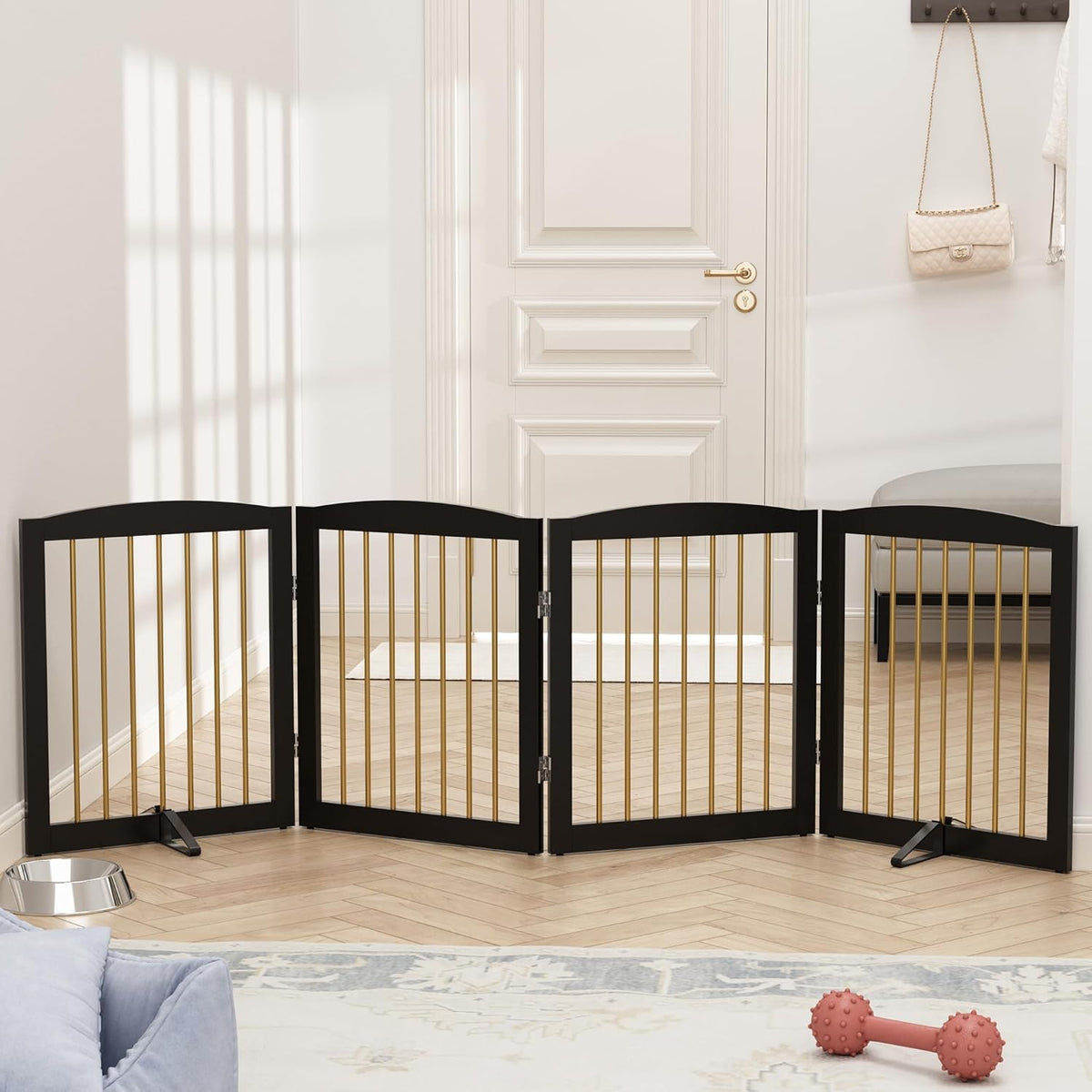 Freestanding Pet Gate for Dogs, Foldable Wooden Dog Gate for House, Indoor Dog Gate for Stairs
