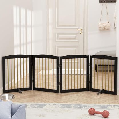 Freestanding Pet Gate for Dogs, Foldable Wooden Dog Gate for House, Indoor Dog Gate for Stairs