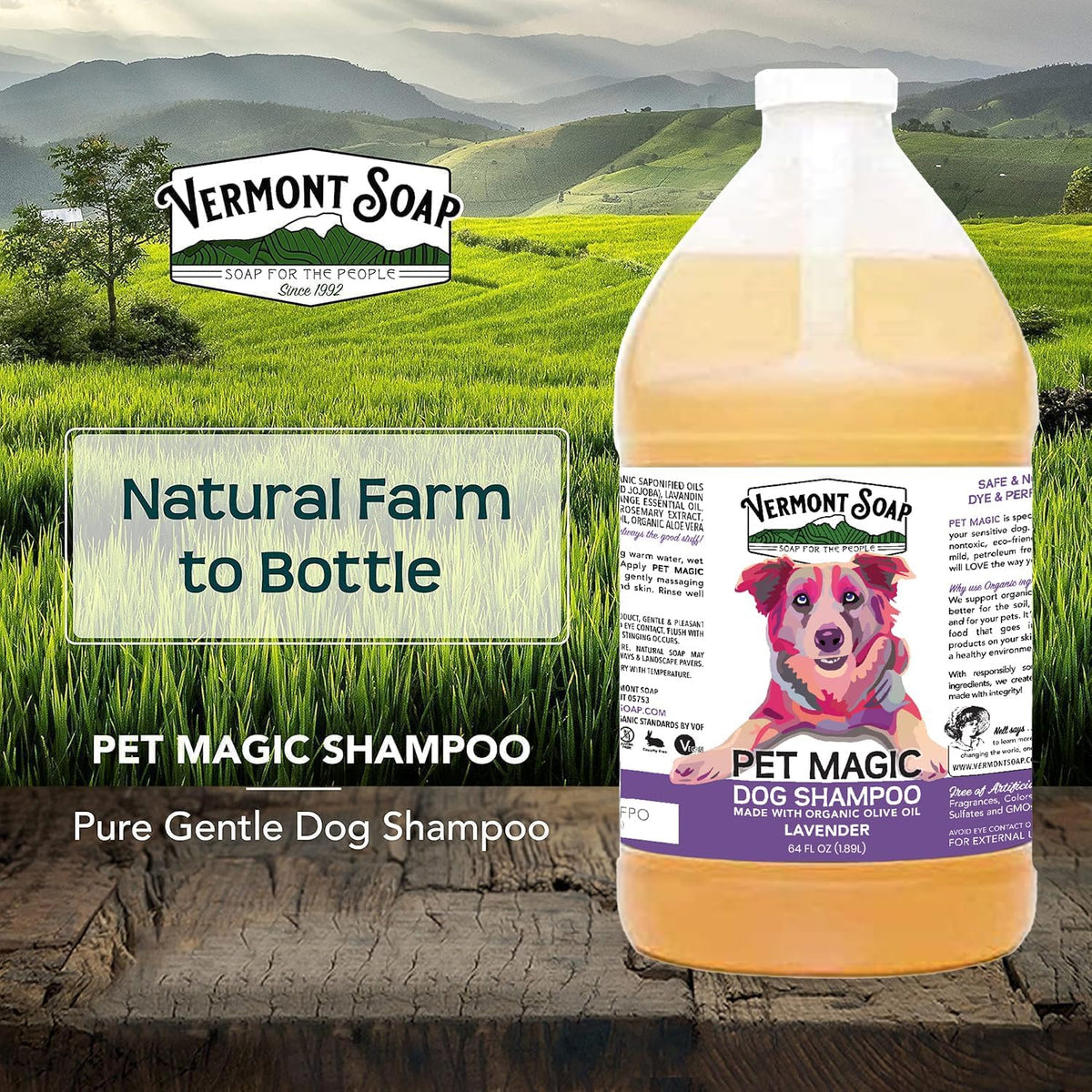 VERMONT SOAP Organics Pet Shampoo - Infused with Organic & Natural Olive Oil, Coconut & Aloe Vera