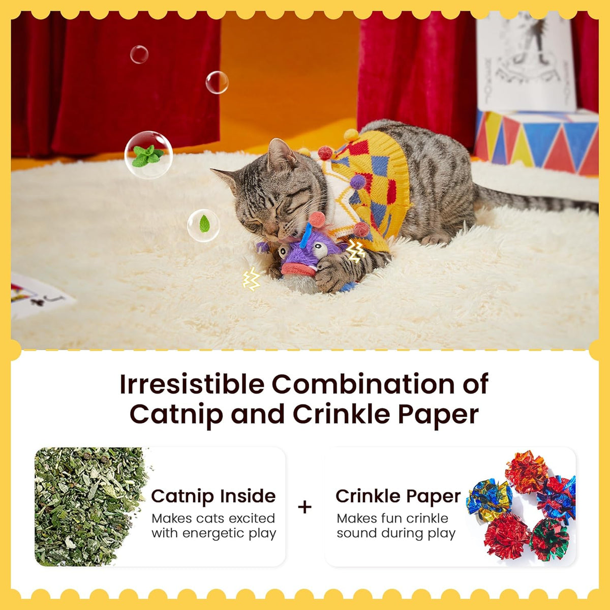 Potaroma Cat Toys Flapping Fish, Interactive Realistic Anglerfish Toy Stuffed with Catnip and
